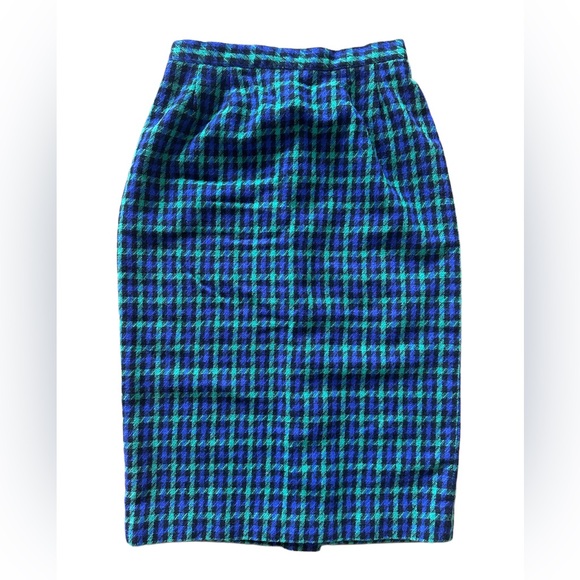 College Town Dresses & Skirts - Vintage Plaid Pencil Skirt in Blue & Green
